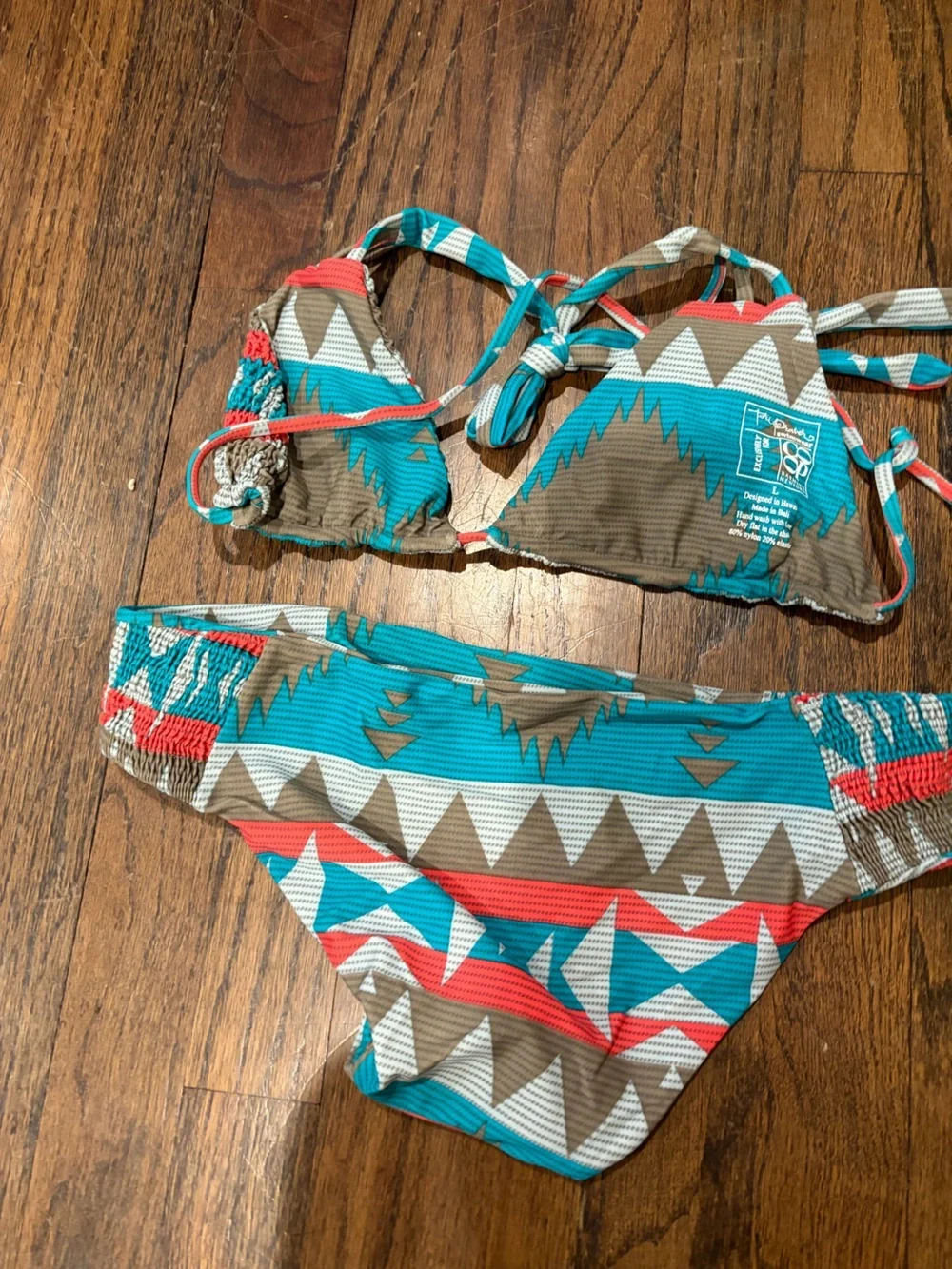New Tori Praver Swimwear for Scoop Turquoise & Coral Tribal Bikini size large